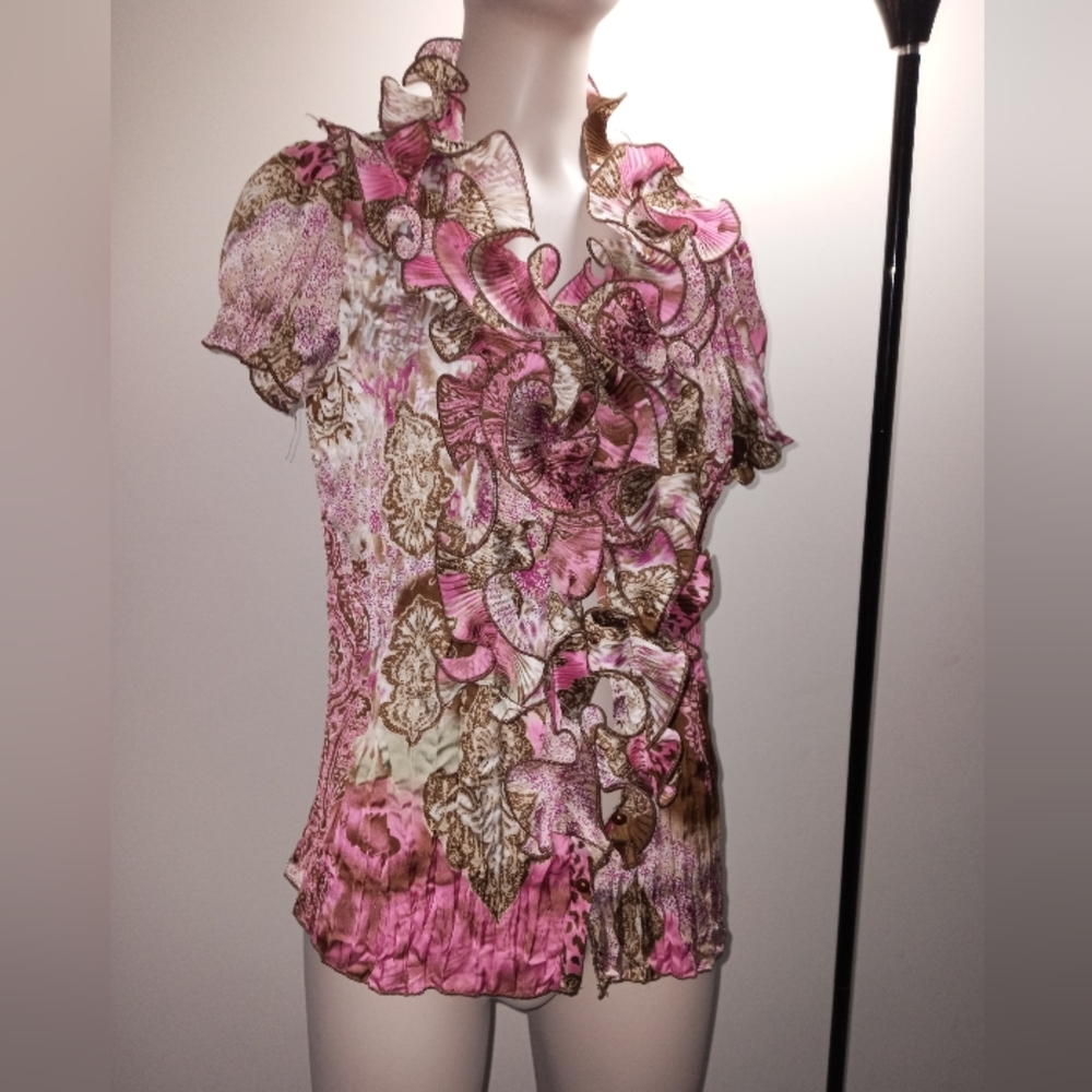 Vintage Pink and brown blouse size small